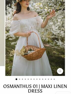 Osmanthus Maxi Linen Dress in White — Off-Shoulder Romantic Silhouette